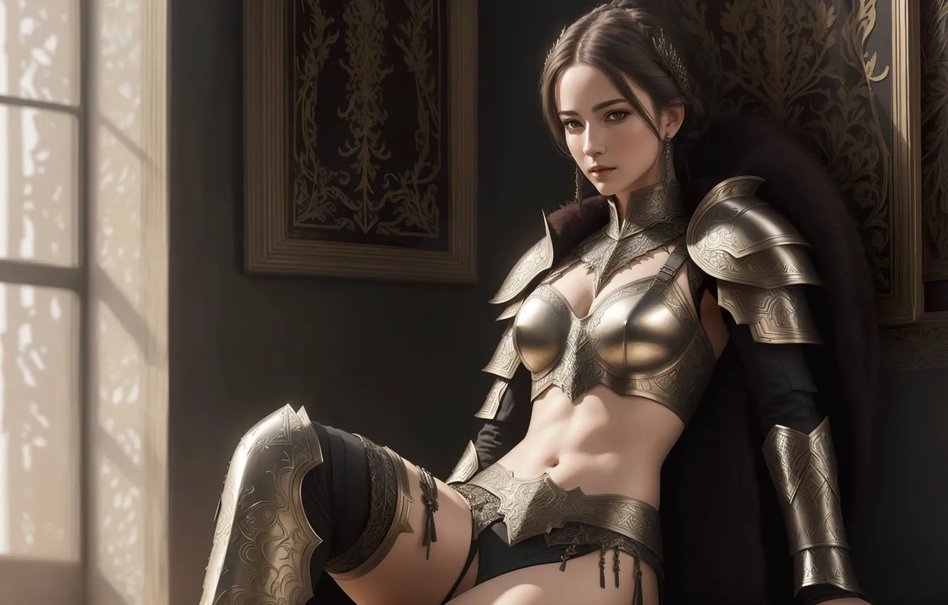 Photo wallpaper girl, fantasy, armor, art, fantasy girl, Stable Diffusion, Neuronet, AI Art