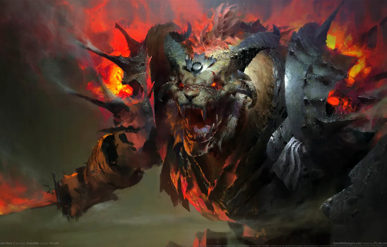 Photo wallpaper fire, monster, sword, Guild Wars 2, game wallpapers