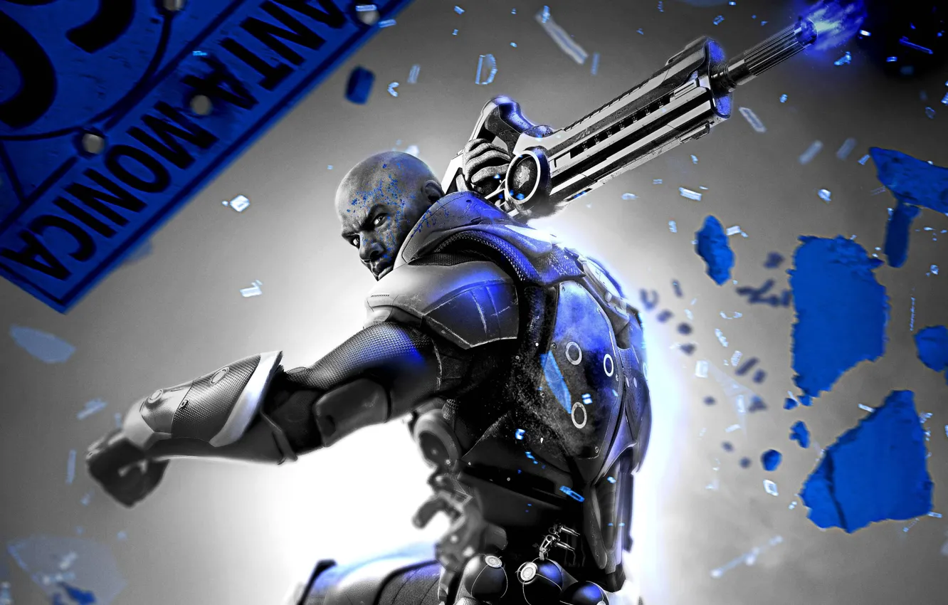 Photo wallpaper strong, muscular, Santa Monica, rifle, hand grenade, cop, police, Nexon