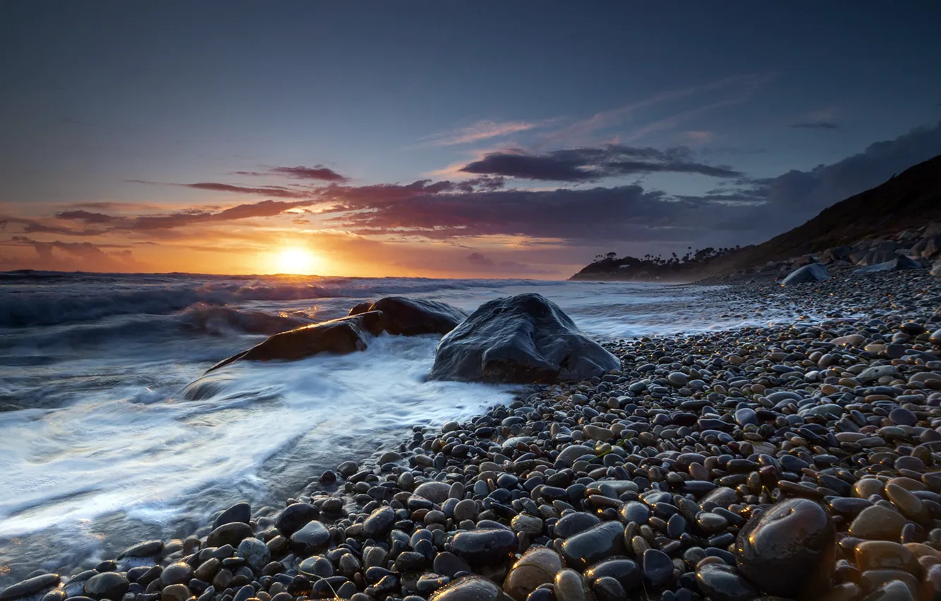 Photo wallpaper sea, sunset, shore
