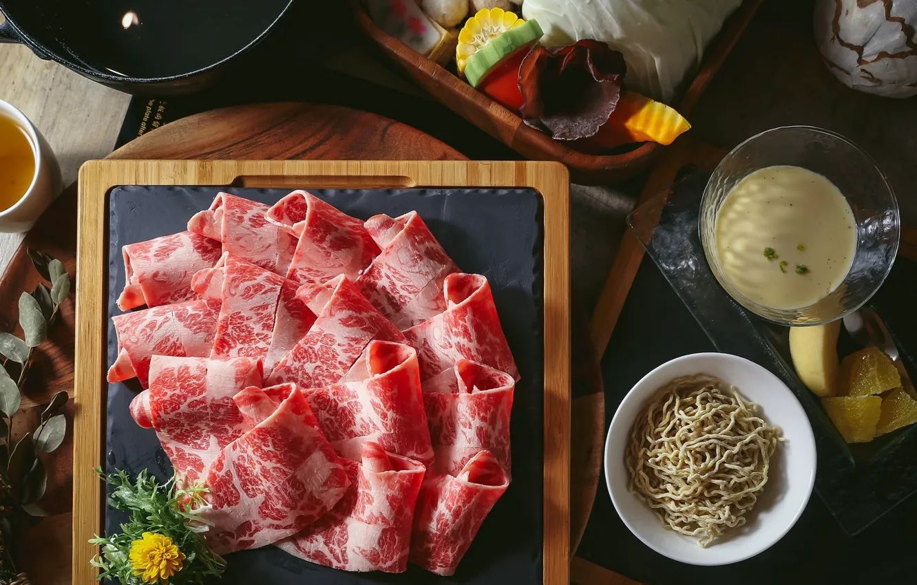 Photo wallpaper meat, cutting, noodles