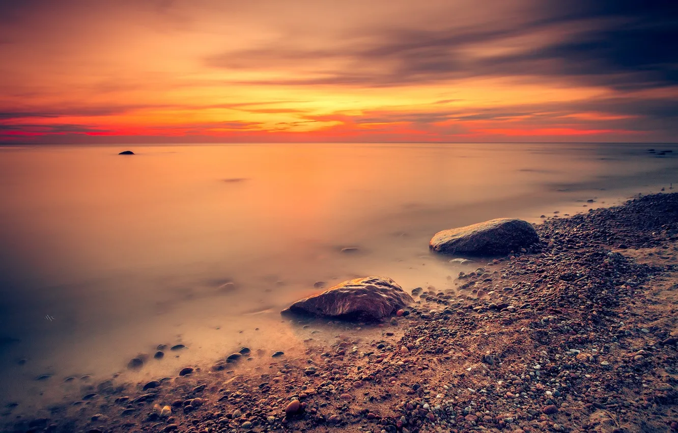 Photo wallpaper sea, the sky, clouds, landscape, sunset, nature