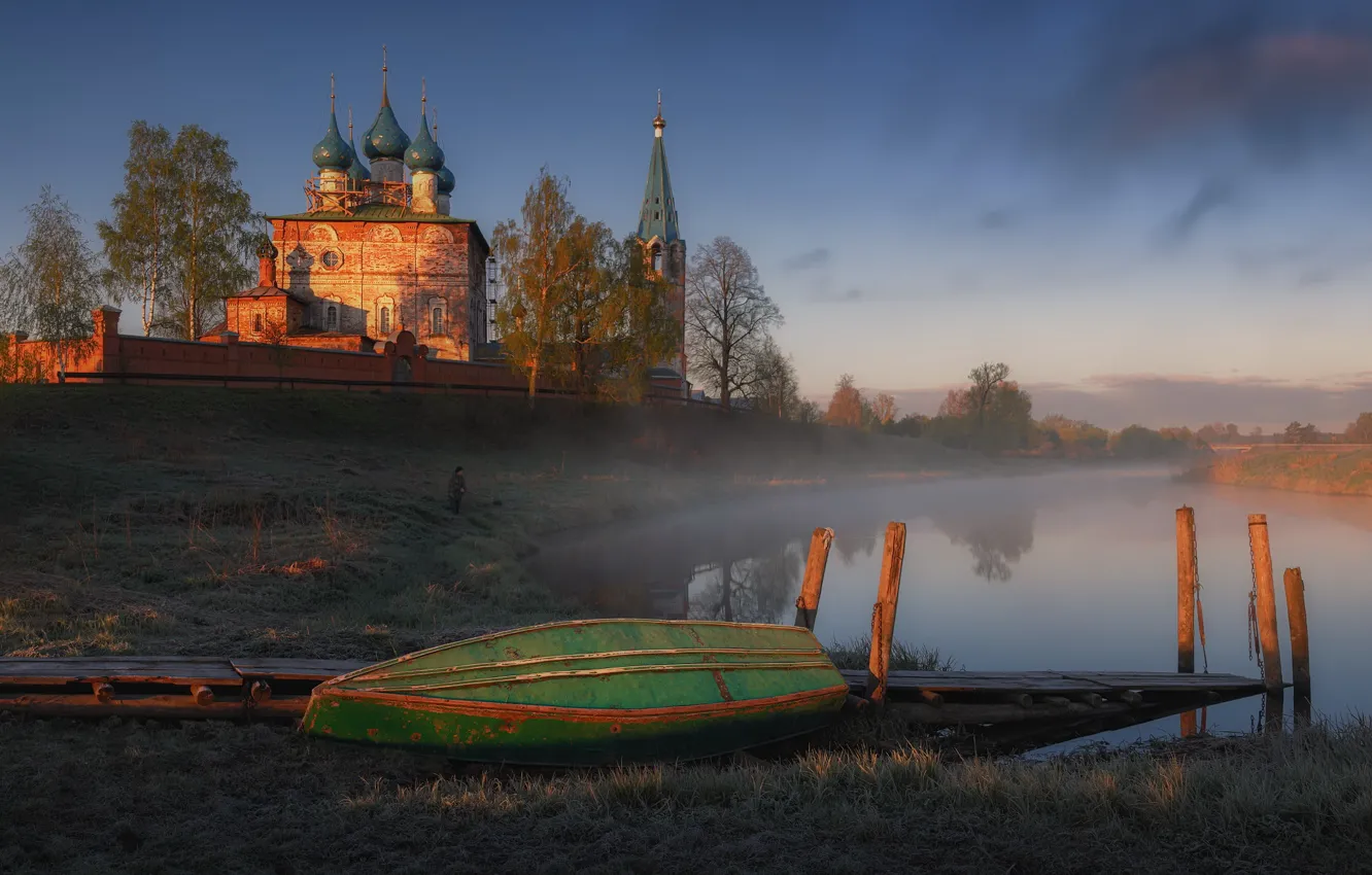 Photo wallpaper village of Dunilovo, Ivanovo oblast, The River Teza
