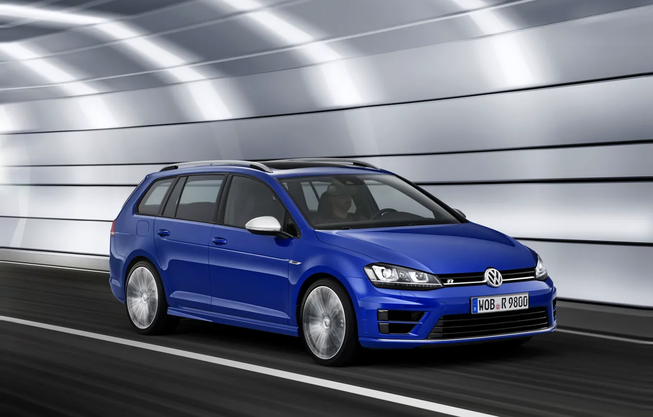 Photo wallpaper blue, Volkswagen, the tunnel, universal, 2014, Golf R Estate