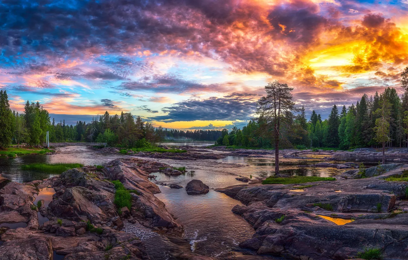 Photo wallpaper sunset, nature, river