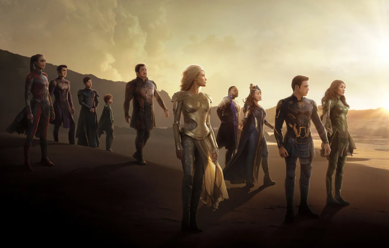 Photo wallpaper sea, the sun, landscape, shore, Angelina Jolie, Angelina Jolie, Salma Hayek, Salma Hayek