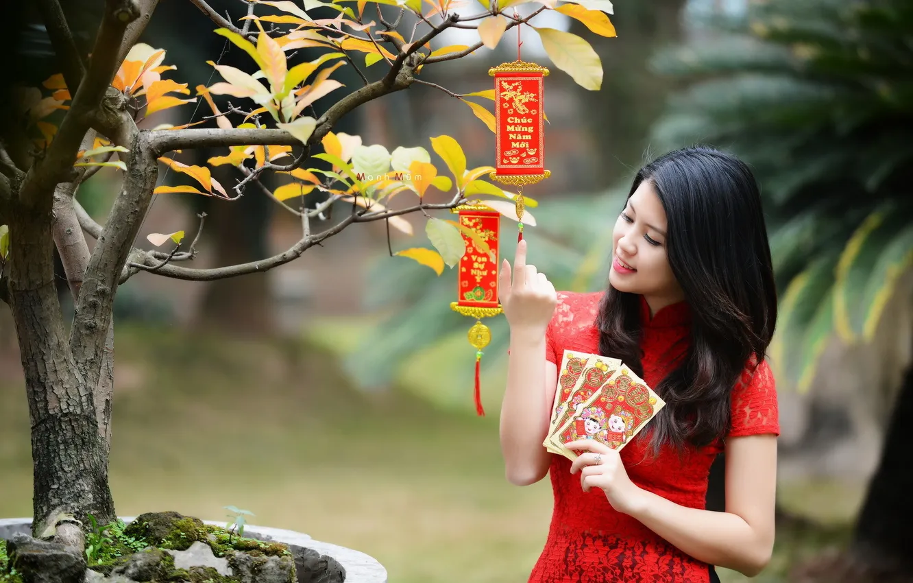 Photo wallpaper girl, map, Asian