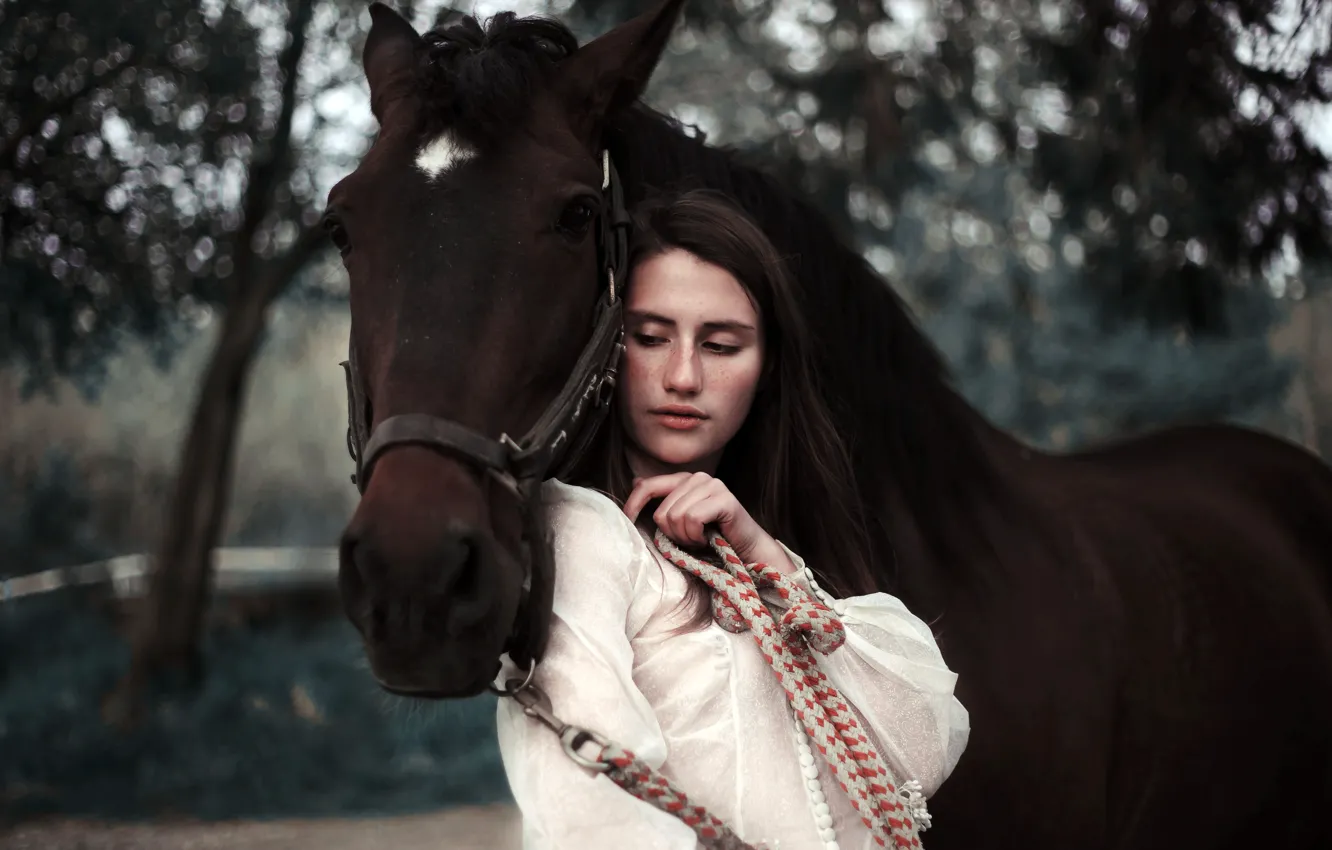 Photo wallpaper girl, mood, horse