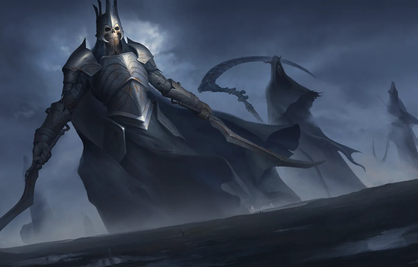 Photo wallpaper death, weapons, fiction, armor, art, skeleton, armor, death