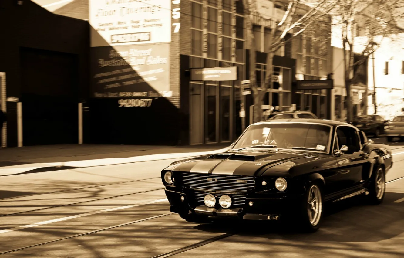 Photo wallpaper Ford, black, 1967, sepia, Mustang GT 500