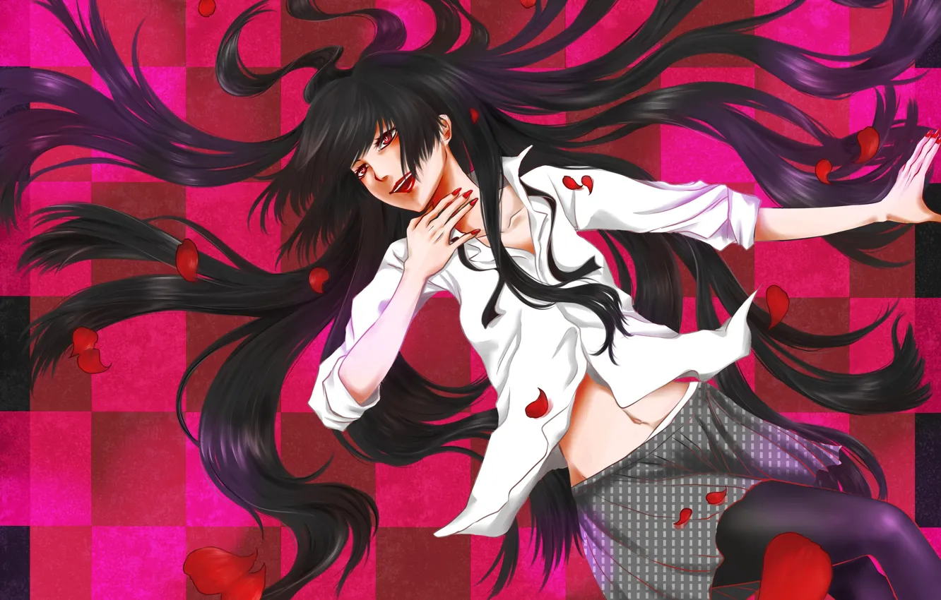Photo wallpaper girl, anime, red eyes, face, japanese, bishojo, navel, Kakegurui