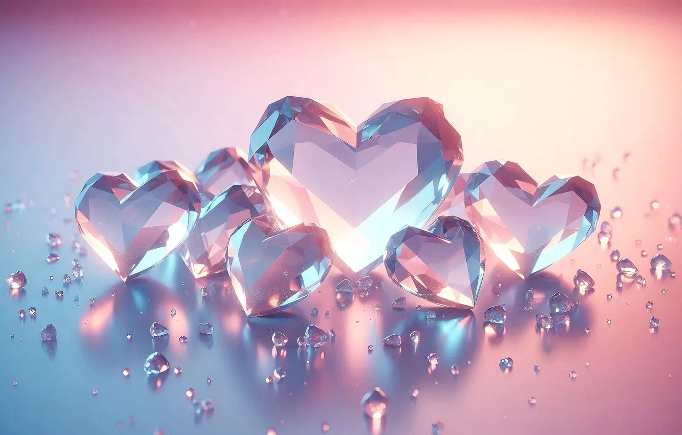 Photo wallpaper transparency, light, love, heart, heart, diamonds, hearts, crystals