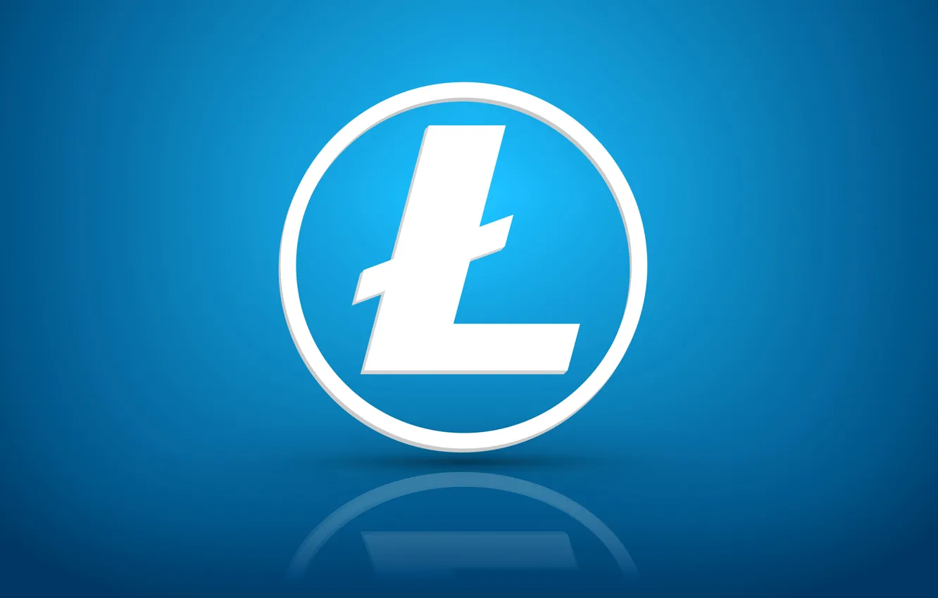 Photo wallpaper reflection, blue, logo, fon, litecoin, litecoin, ltc