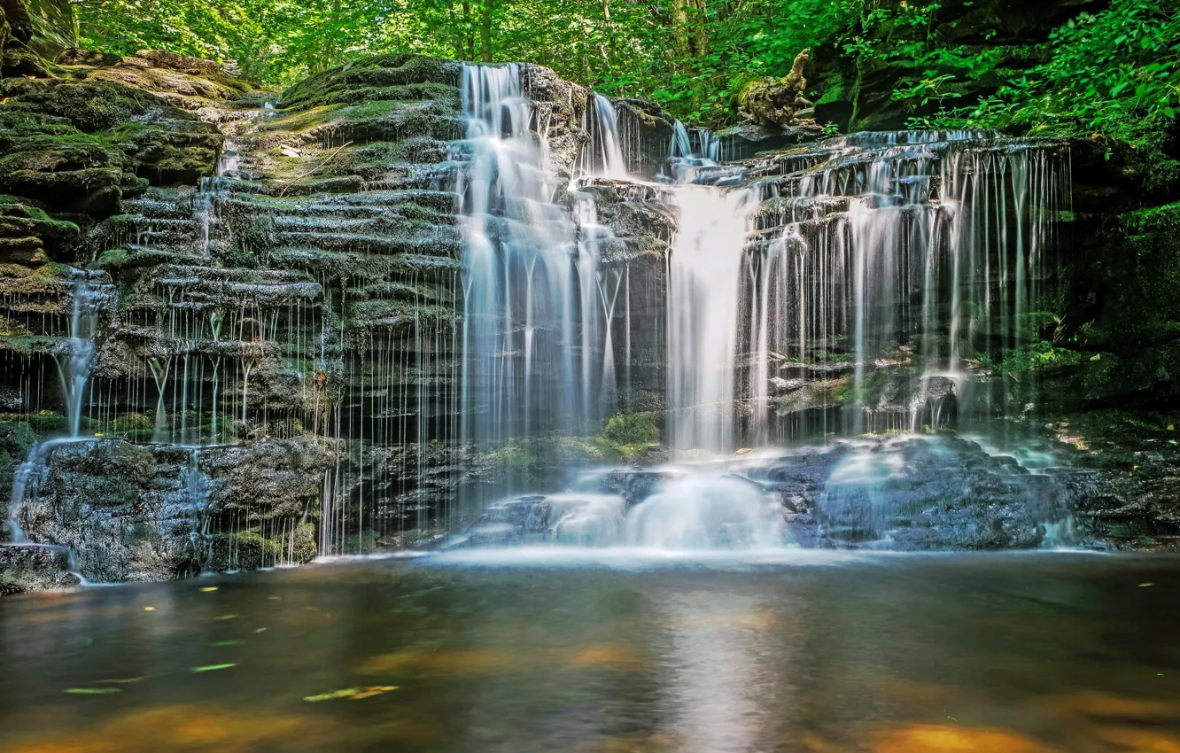 Photo wallpaper nature, rock, waterfall, cascade