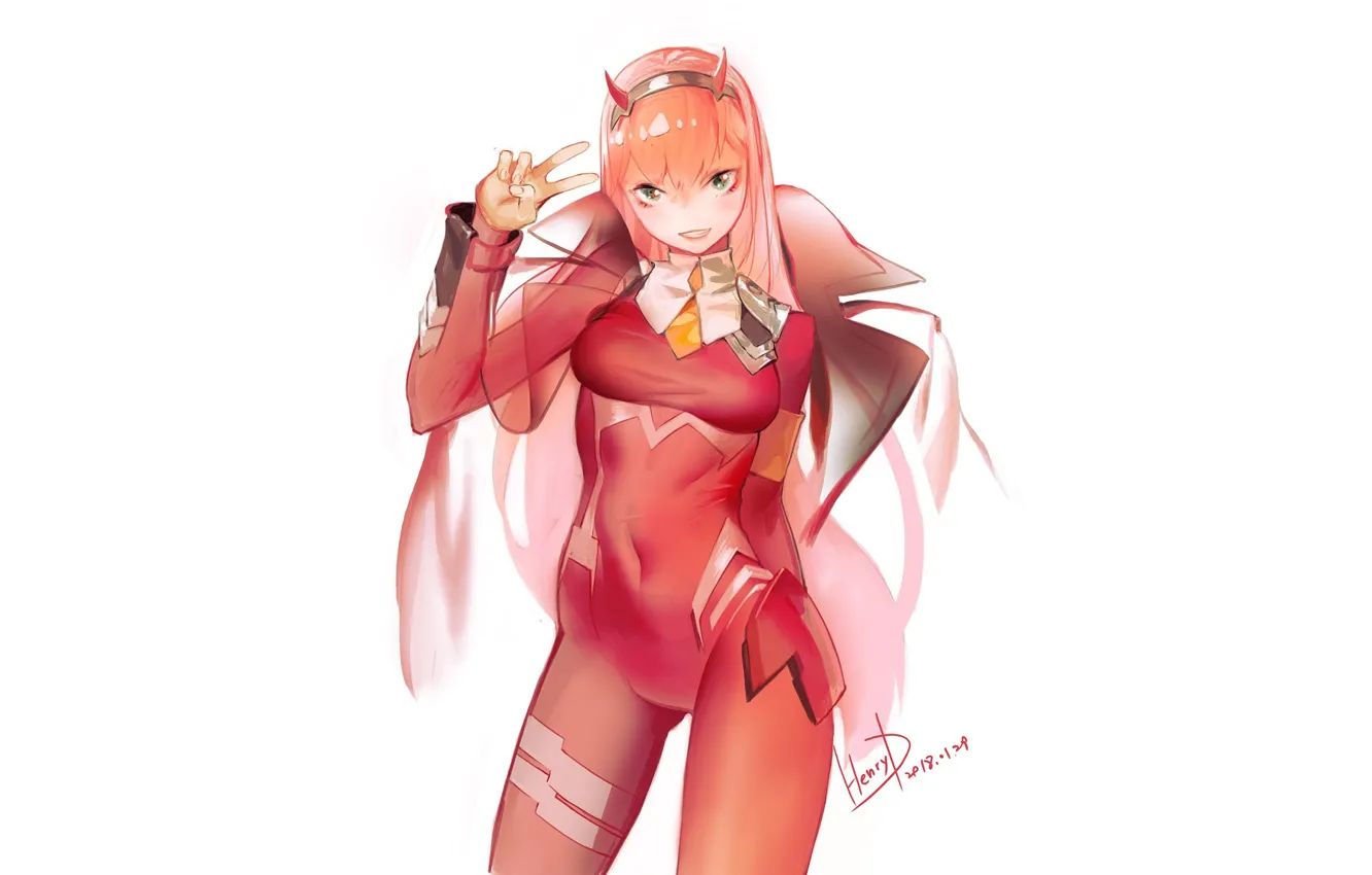 Photo wallpaper girl, background, anime, art, 002, Darling In The Frankxx, Cute in France, Zero Two