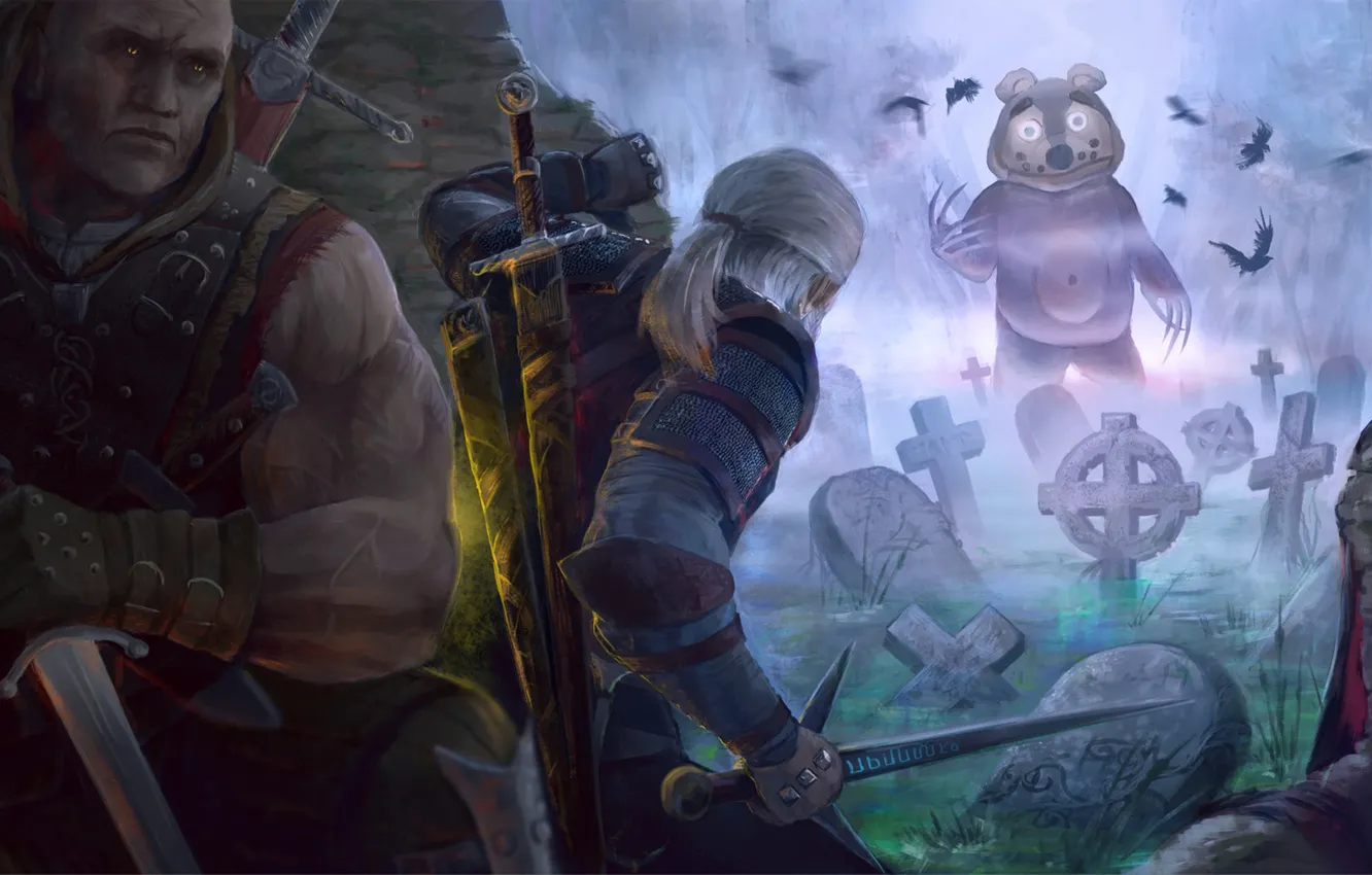 Photo wallpaper Bear, Art, Art, The Witcher, Geralt, Witcher, Geralt, Cemetery