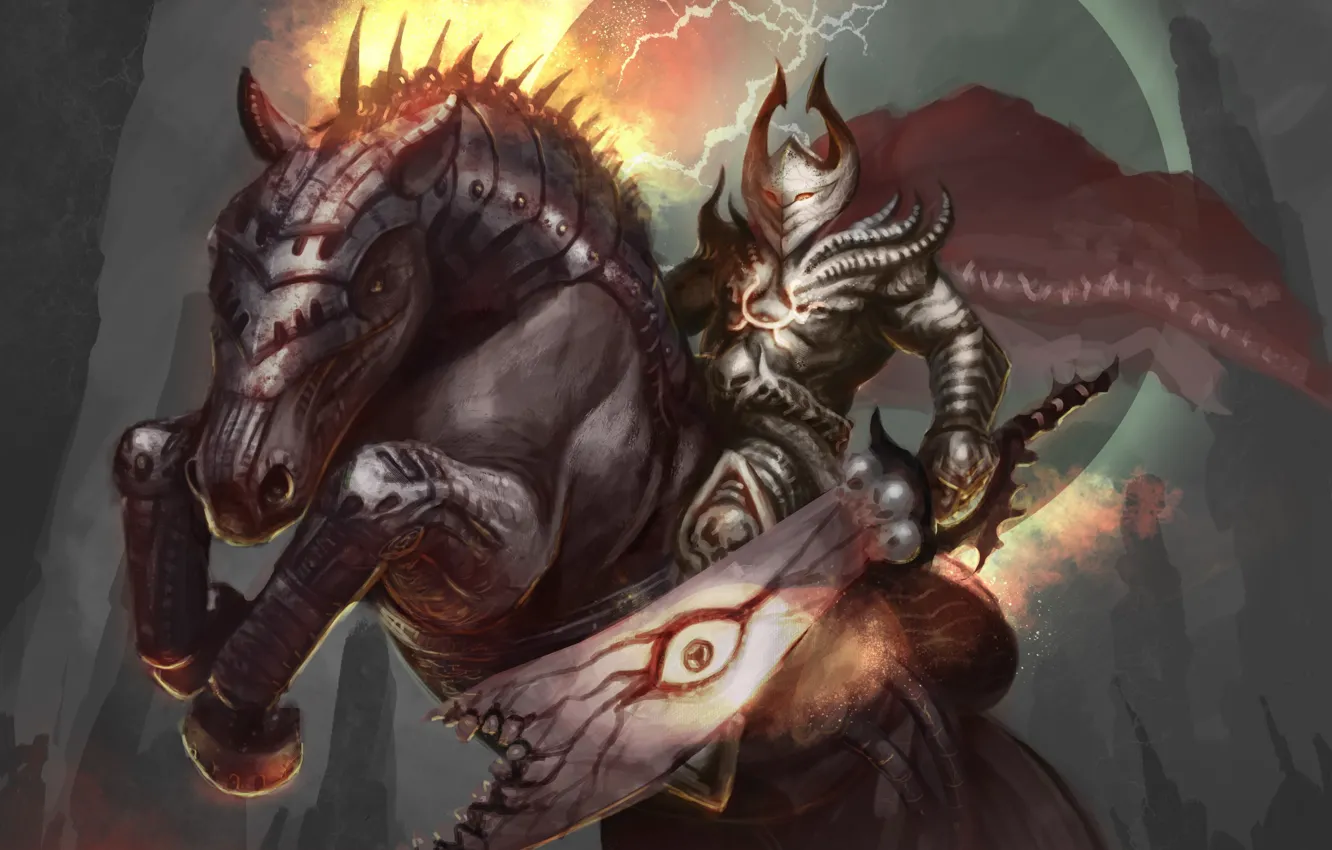 Photo wallpaper horse, zipper, sword, warrior, art, armor, armor