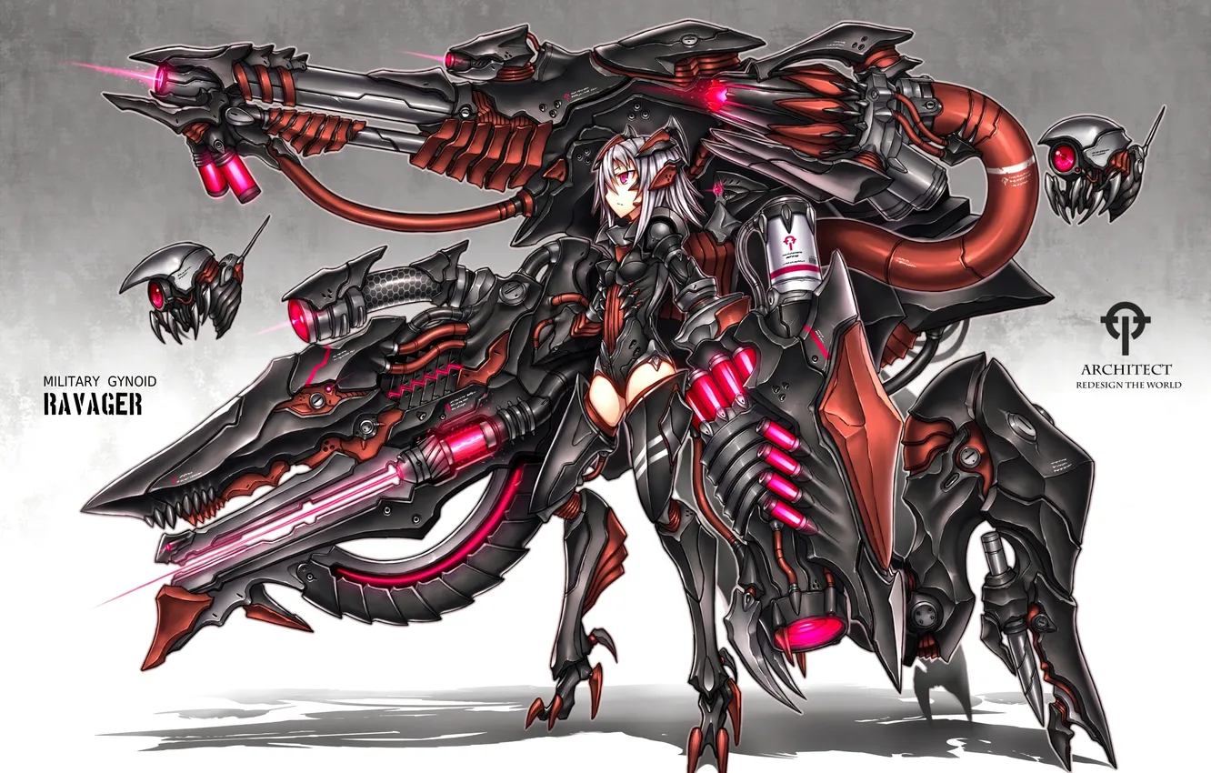 Photo wallpaper girl, weapons, wire, robot, anime, art, laser, sight