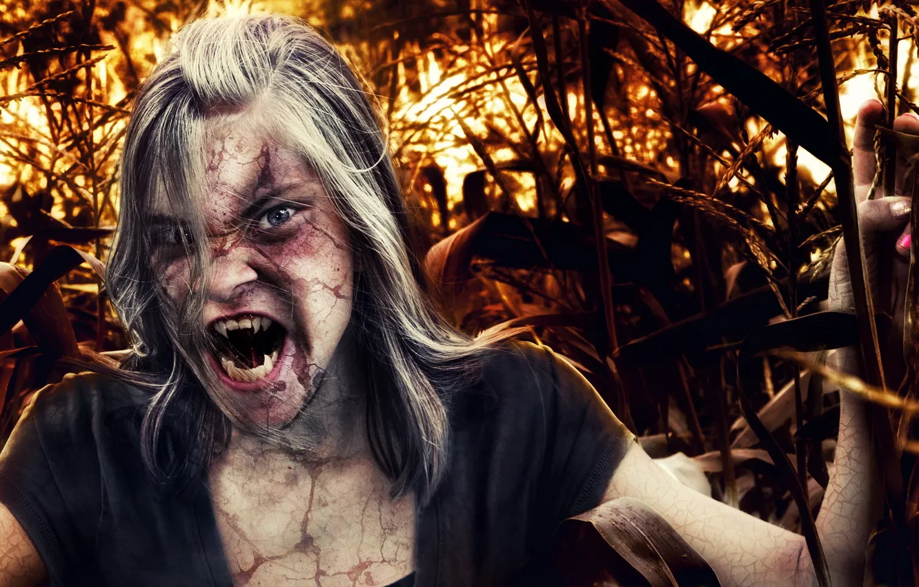 Photo wallpaper girl, teeth, vampire