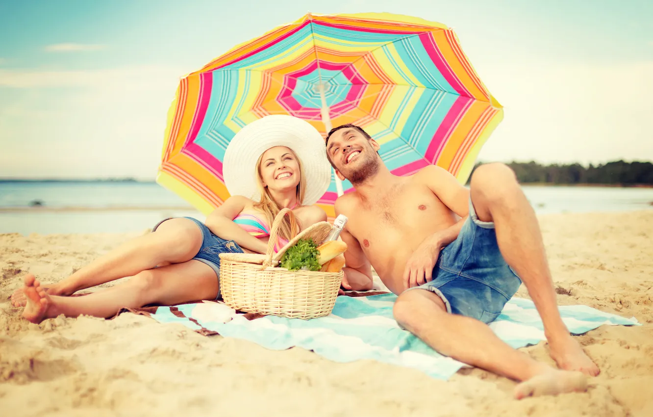 Photo wallpaper beach, summer, stay, summer, beach, vacation, a couple in love, rest