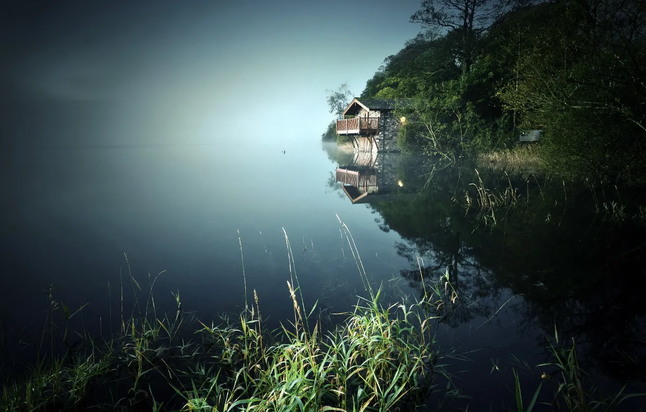 Photo wallpaper landscape, night, lake