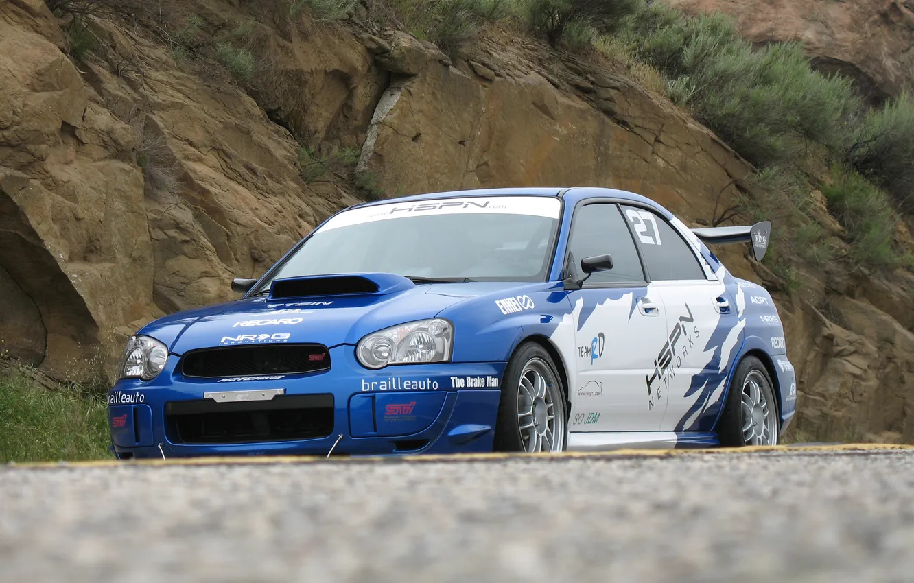 Photo wallpaper asphalt, rocks, Subaru, Impreza, cars, WRX, STI, cars