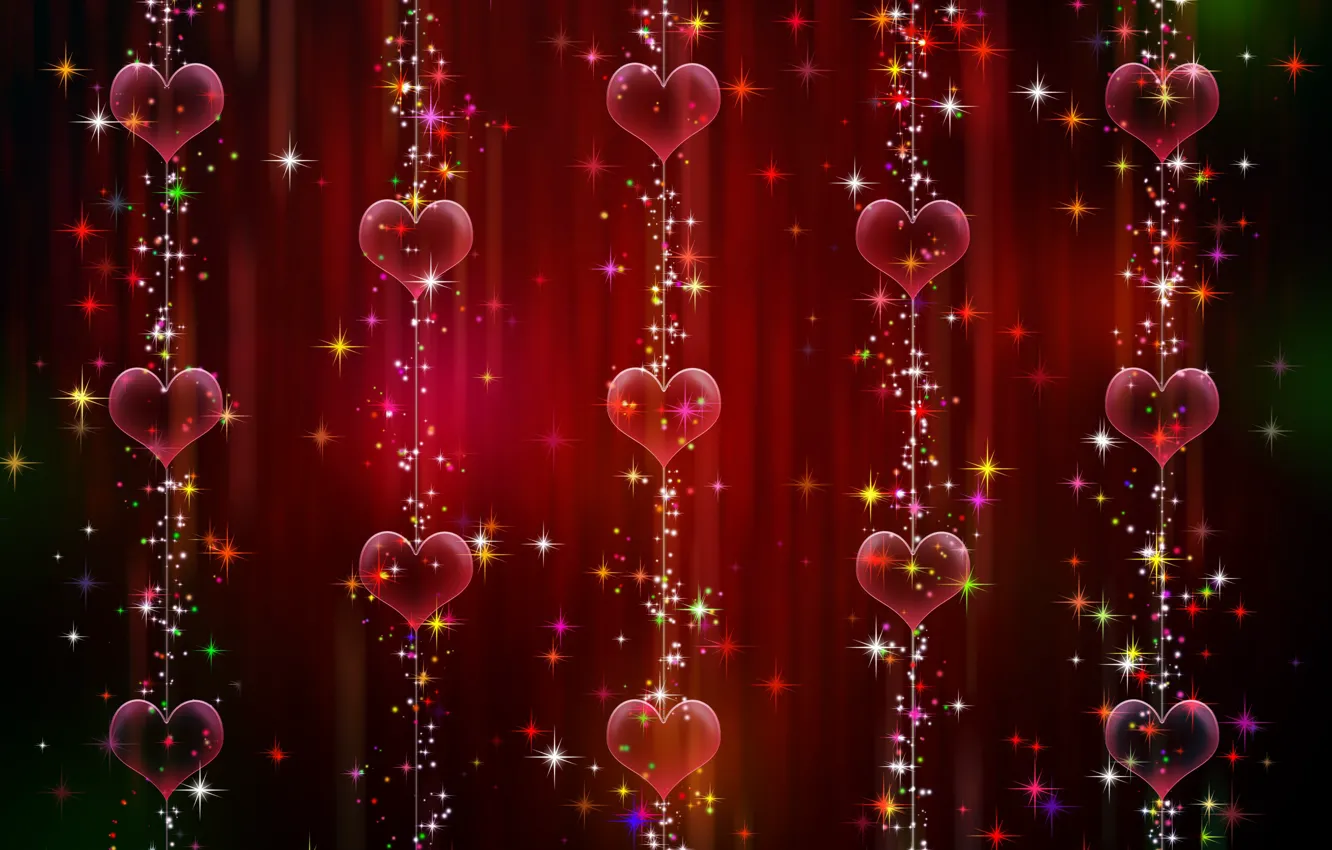 Photo wallpaper background, graphics, texture, sparks, hearts, garland, digital art