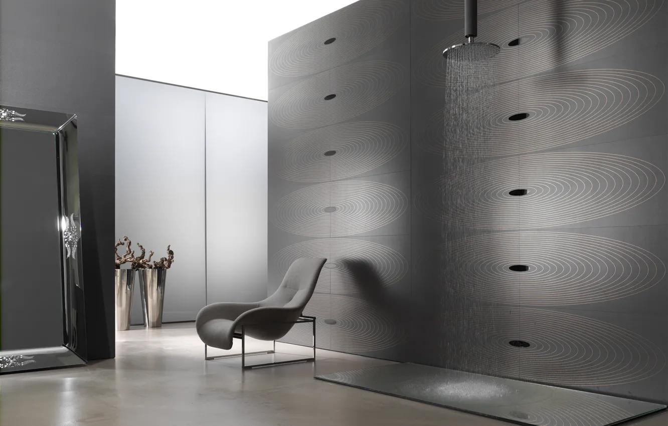 Photo wallpaper tile, interior, chair, mirror, shower, modern