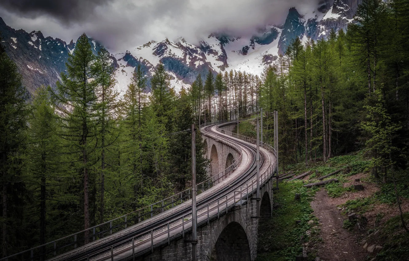 Photo wallpaper mountains, bridge, France, railroad, Chamonix