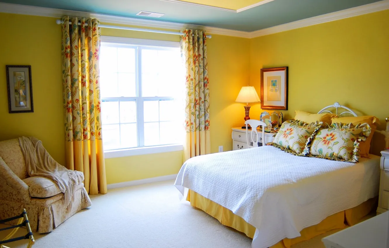 Photo wallpaper design, room, bed, interior, window, bedroom