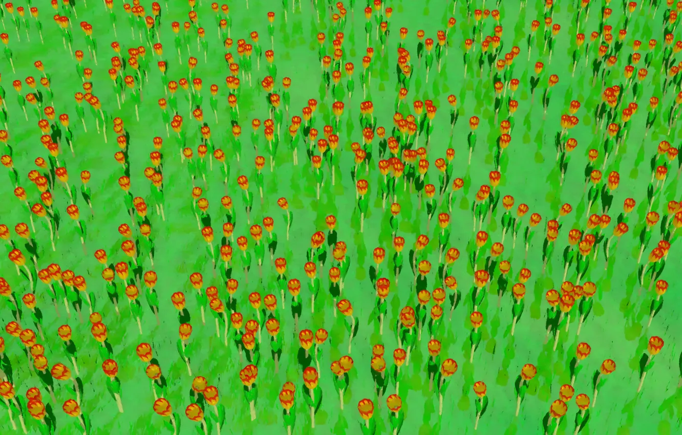 Photo wallpaper field, grass, flowers, rendering, gimp