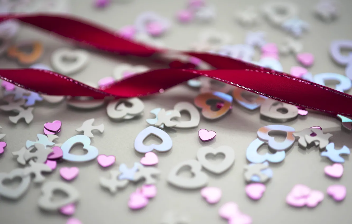 Photo wallpaper sequins, blue, small, hearts, pink, large, wedding, ribbon