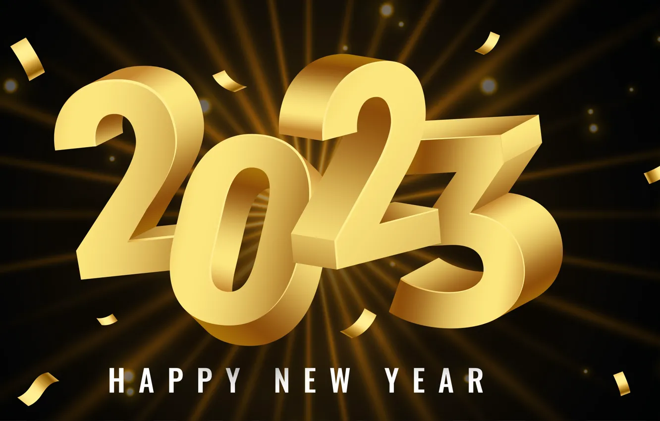 Photo wallpaper rays, lights, the dark background, the inscription, new year, figures, banner, gold