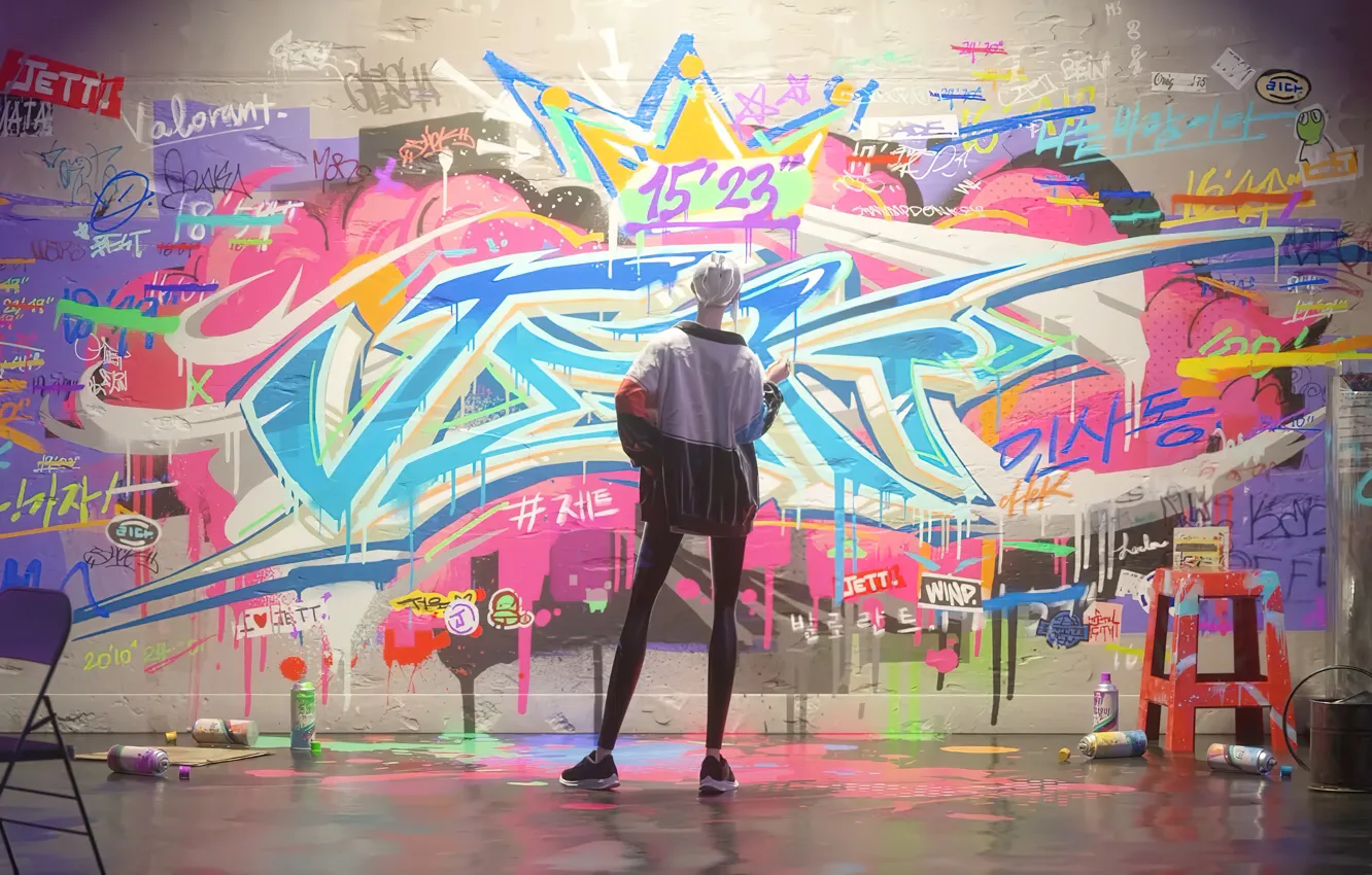 Photo wallpaper JETT, game, Valorant, Grafitti, Riot Game, art, riot