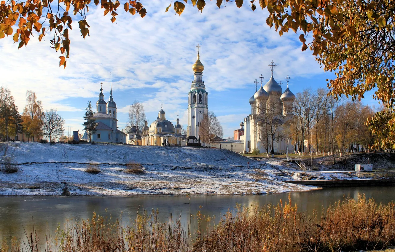 Photo wallpaper autumn, landscape, river, Church, Vologda