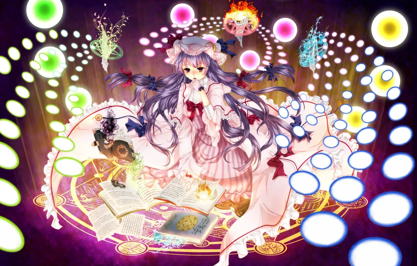 Photo wallpaper water, girl, lights, magic, plant, art, book, bow