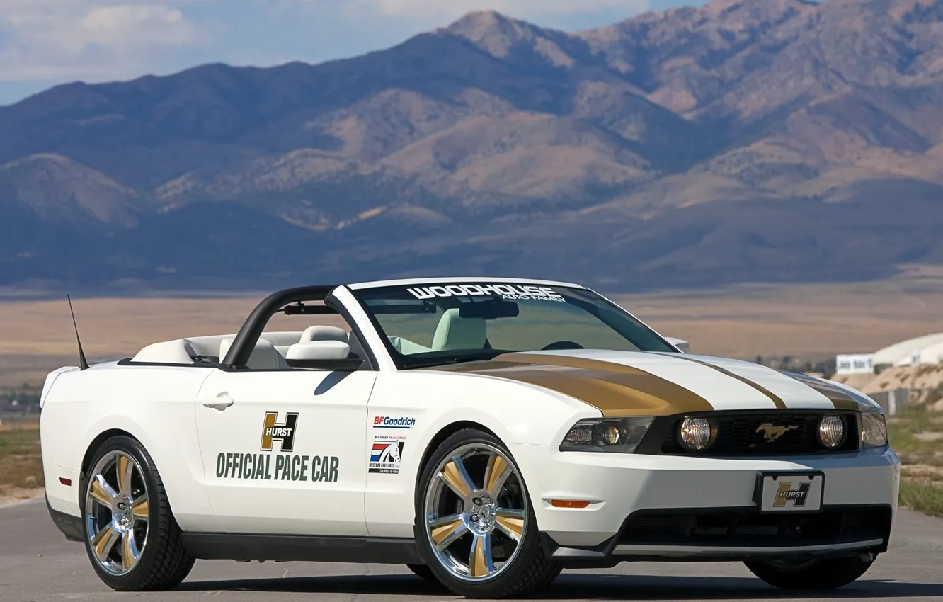 Photo wallpaper Mustang, Ford, Mountains, Horizon, Desert, Machine, Convertible, Track