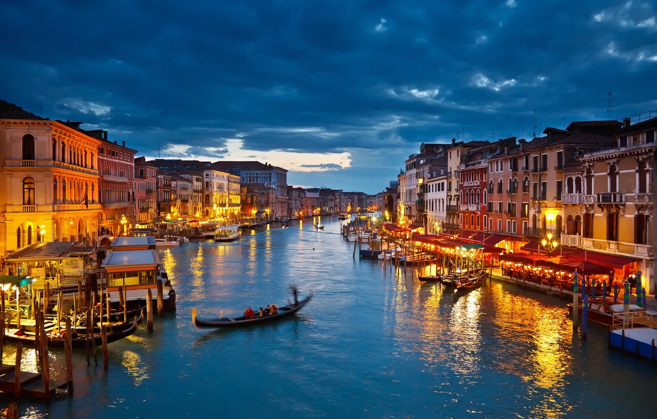 Photo wallpaper city, the city, lights, Italy, Venice, channel, Italy, night