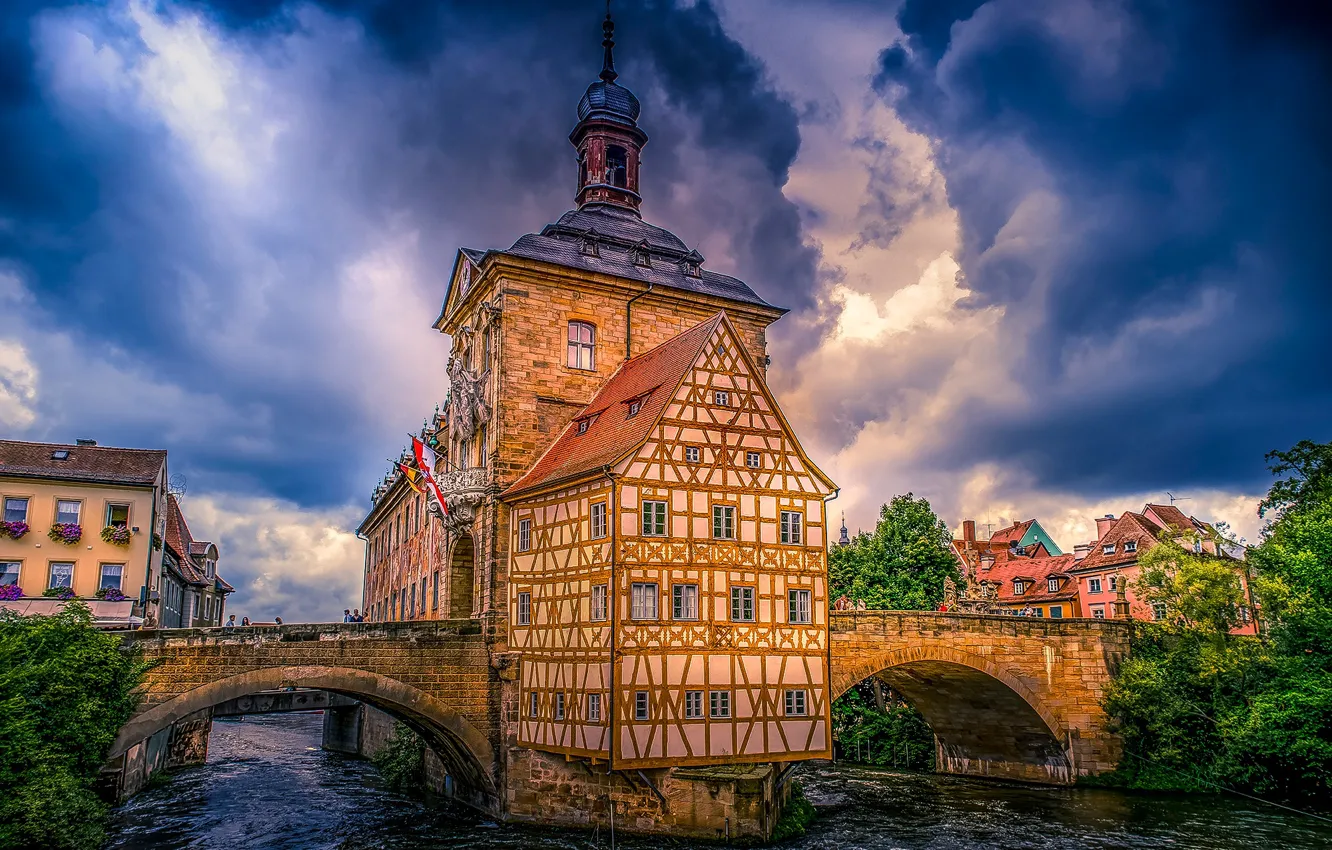 Photo wallpaper bridge, river, building, Germany, Bayern, Germany, Bamberg, Bavaria