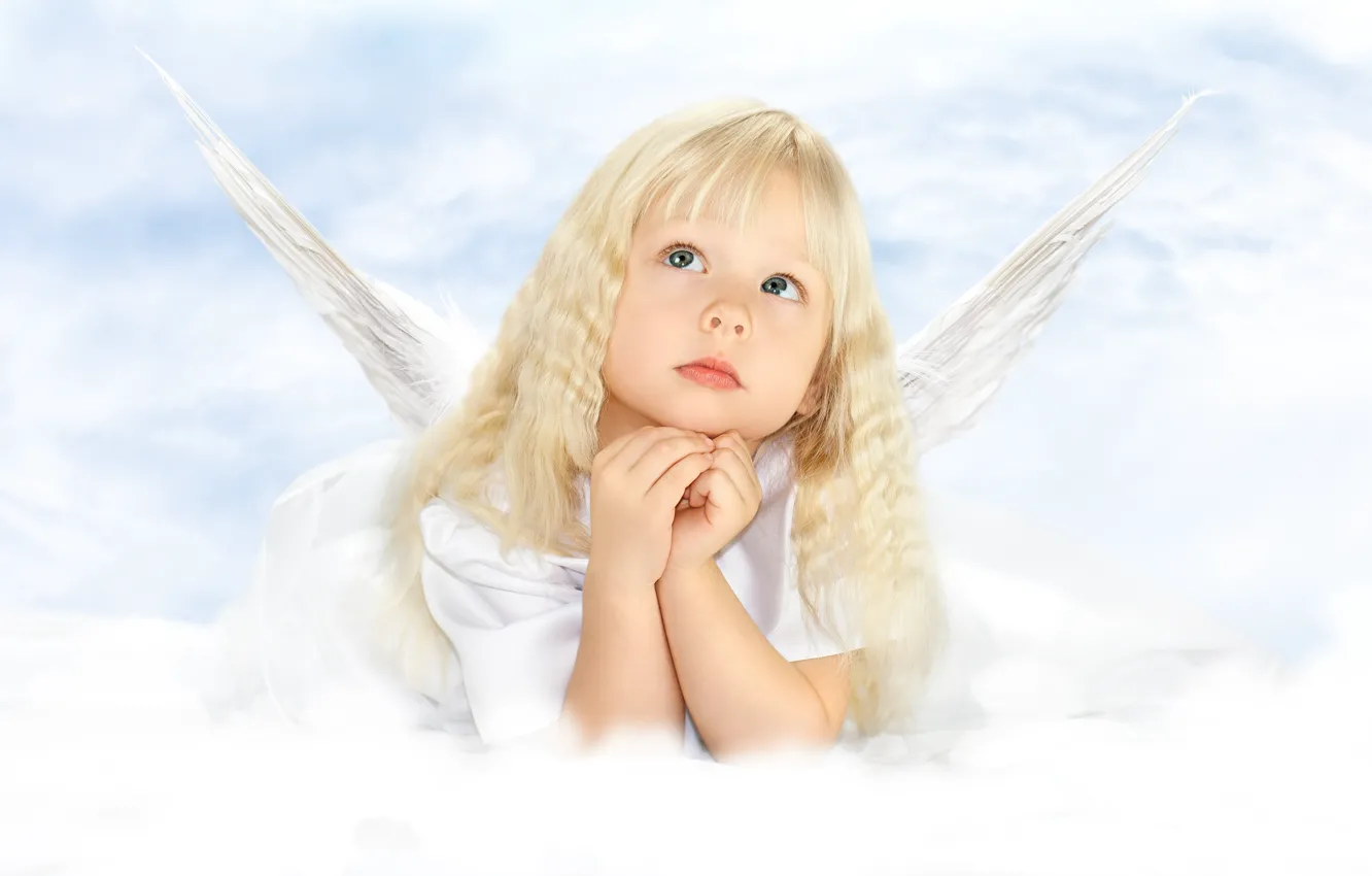 Photo wallpaper childhood, child, wings, angel, girl, beautiful, wings, beautiful