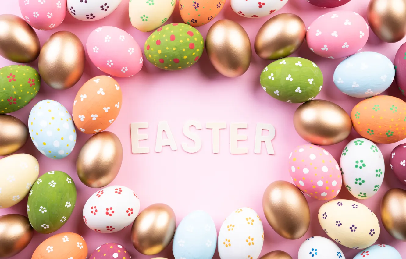 Photo wallpaper background, eggs, colorful, Easter, pink, Easter, eggs, decoration