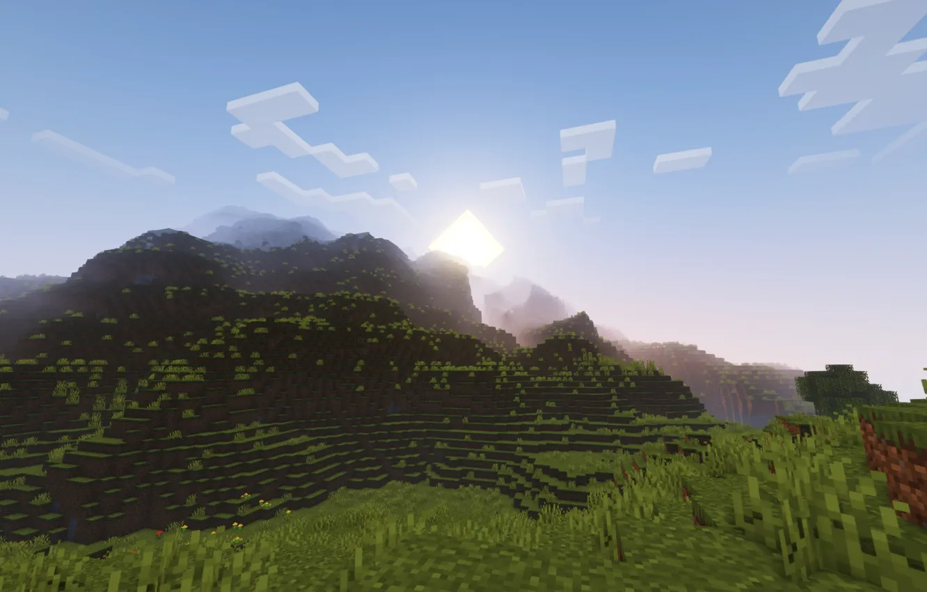 Photo wallpaper the game, sunrise, minecraft, minecraft