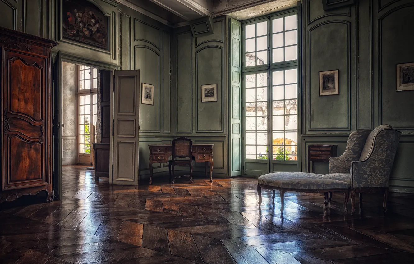 Photo wallpaper light, old, style, retro, room, wall, past, furniture