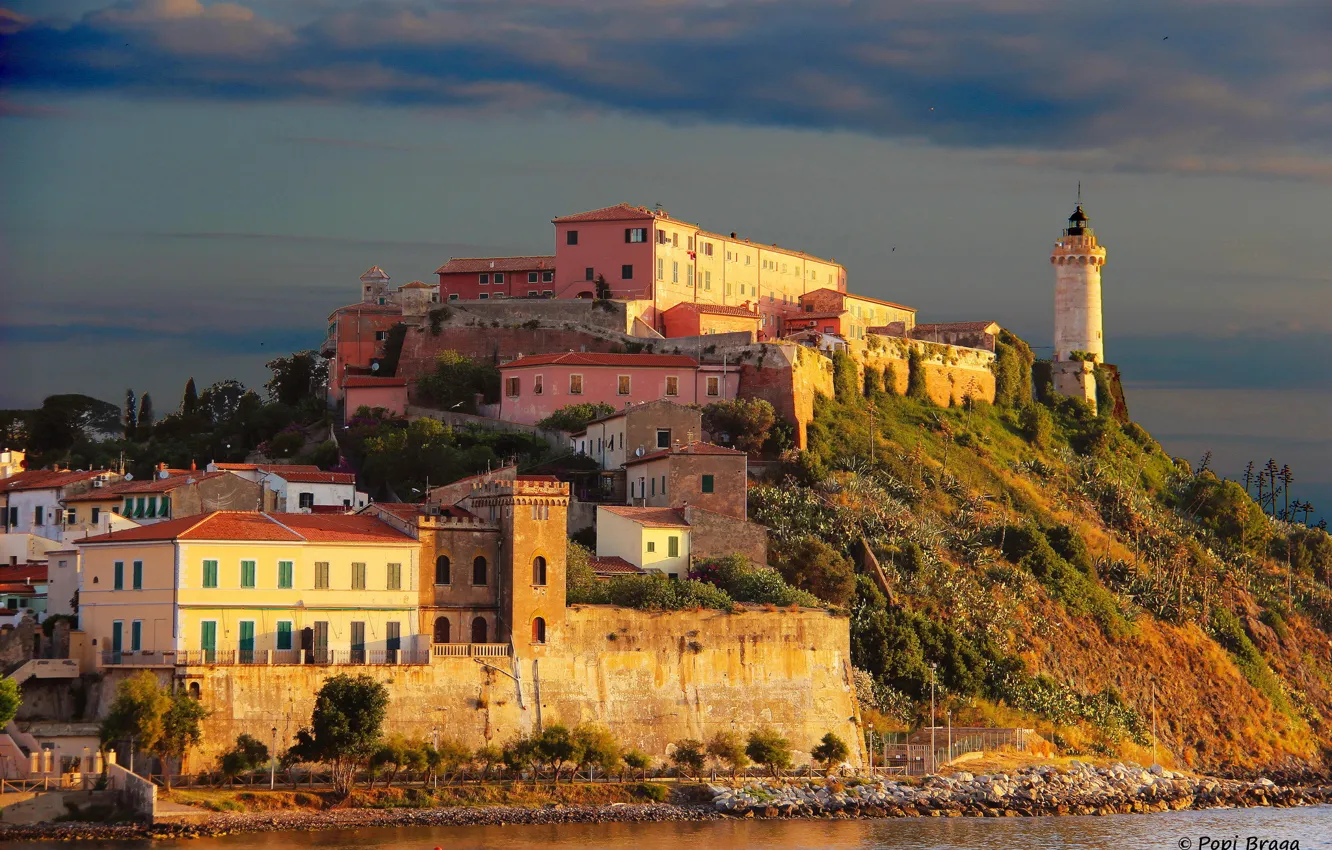 Photo wallpaper the city, photo, lighthouse, island, home, Italy, Toscana, Portoferraio