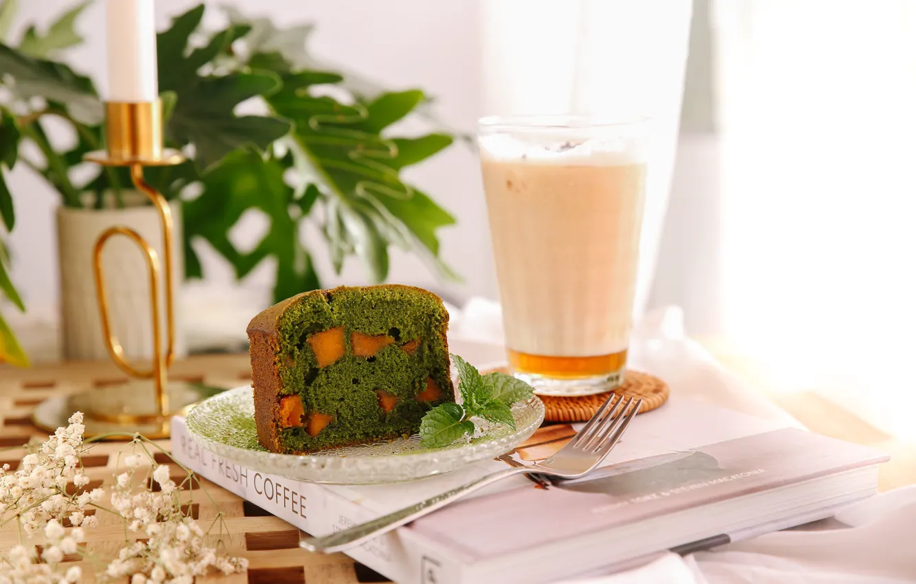 Photo wallpaper glass, coffee, cake