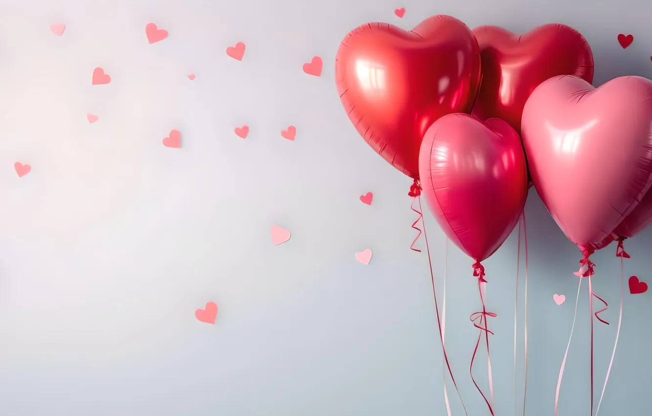 Photo wallpaper balloons, wall, holiday, heart, hearts, air, Valentine's day, AI art