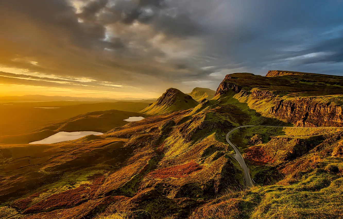 Photo wallpaper sunset, mountains, hills, Scotland, Scotland