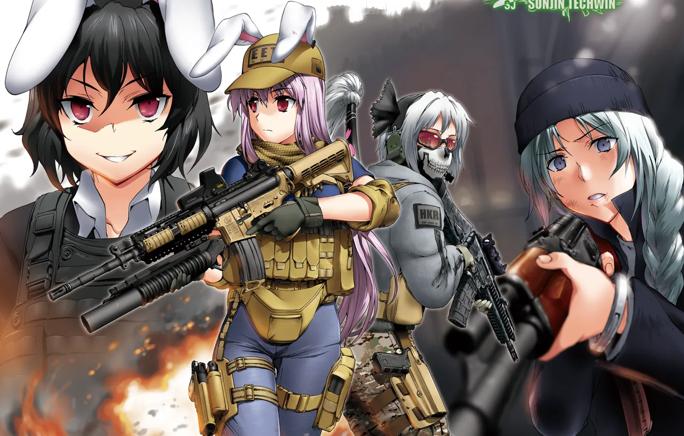 Photo wallpaper weapons, girls, art, glasses, form, ears, call of duty, touhou