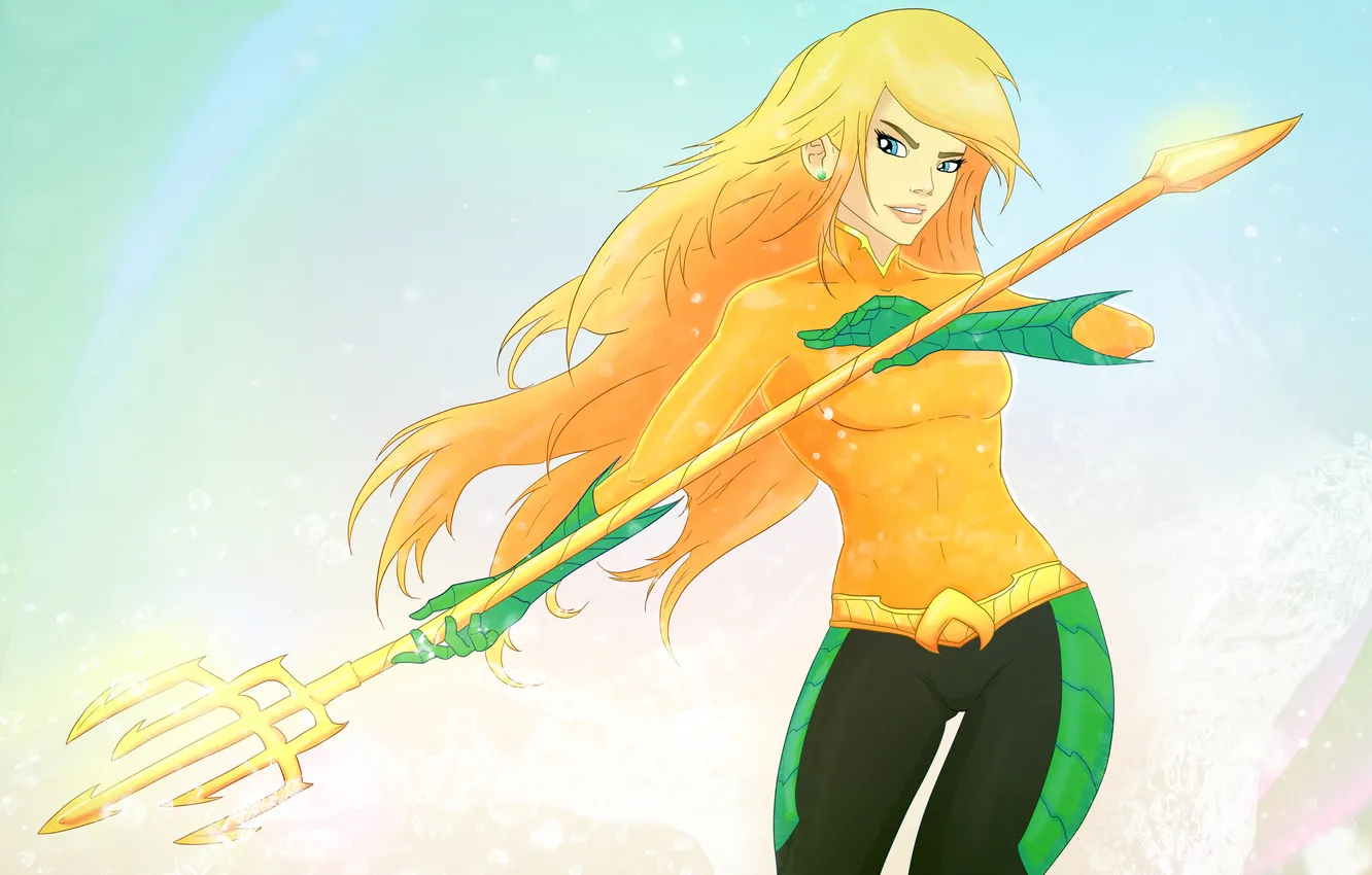 Photo wallpaper girl, hair, blonde, costume, Trident, fan art, aquagirl