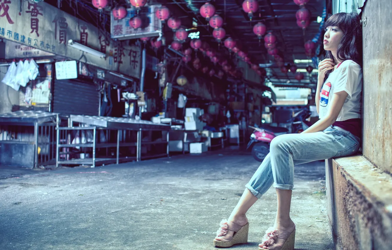 Photo wallpaper girl, street, Asian